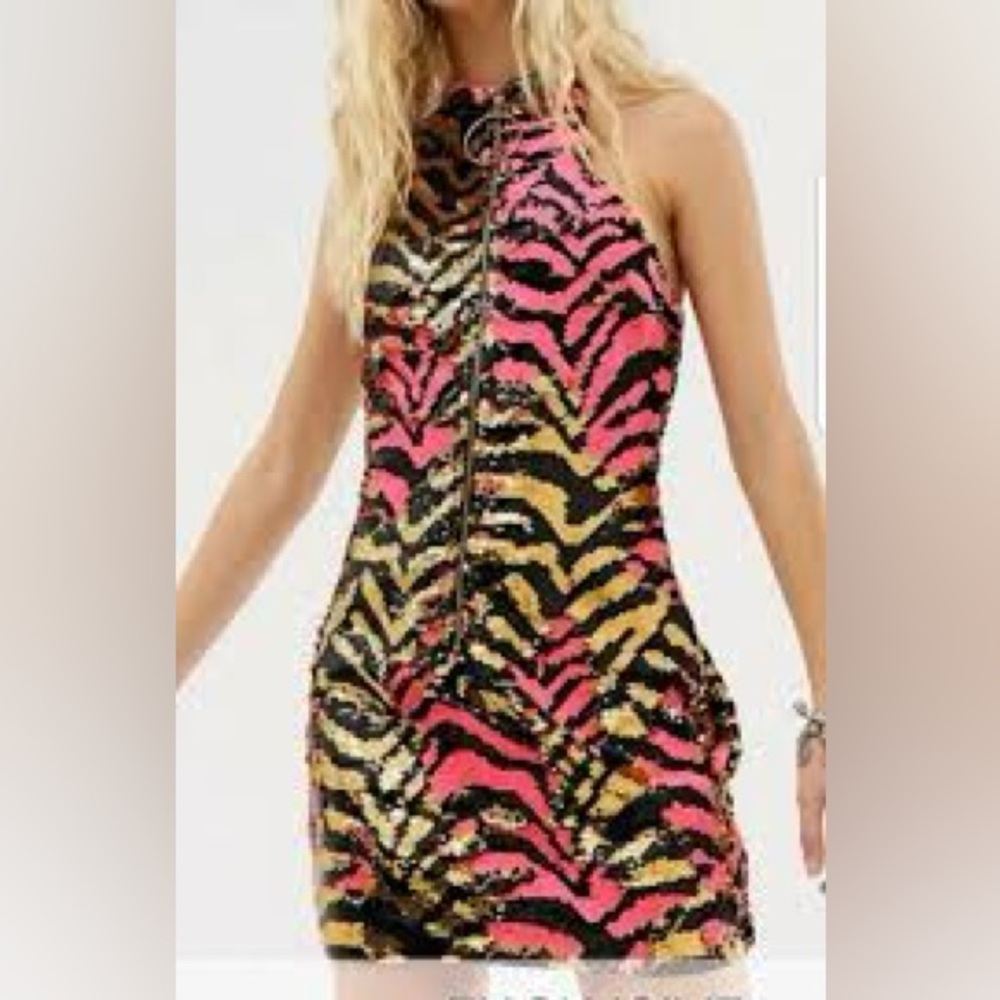 Elsie AND Fred TWO WAY SEQUIN TIGER MINI PARTY DRESS